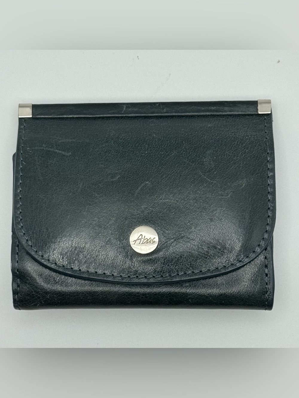 A’bas charcoal Leather Double Sided Trifold Wallet Coin Purse Fiocchi Italy